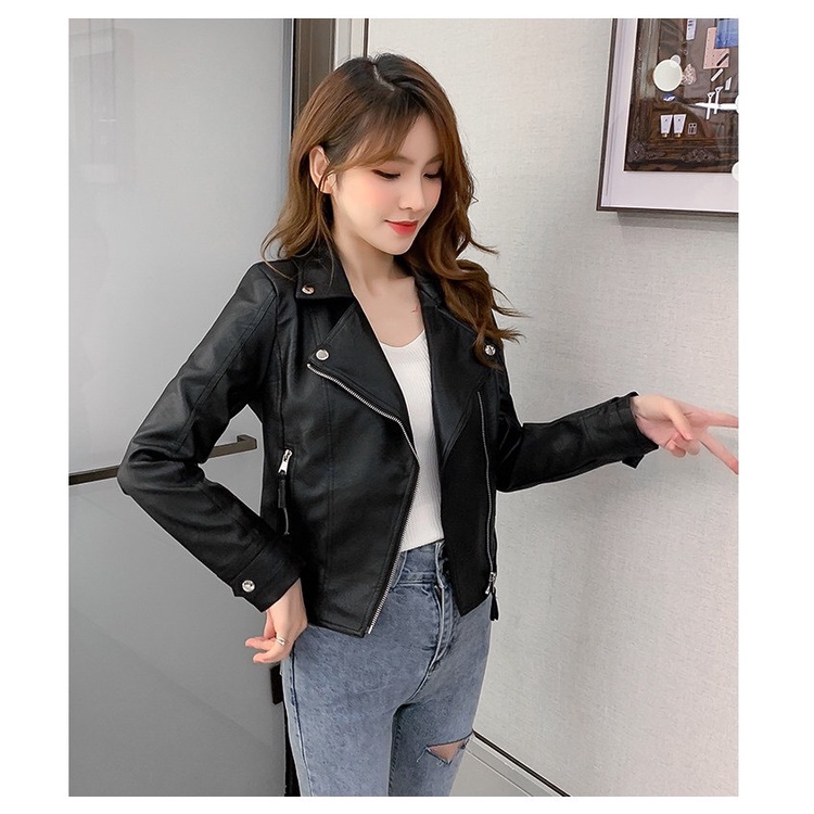 Áo da khoác nữ Quảng Châu cổ bẻ bền đẹp bảo hành 2 năm không bong tróc mẫu mới màu hồng be nâu đen 928