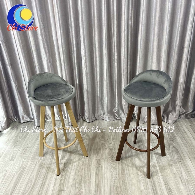 Ghế Quầy Bar Xoay Có Tựa Chân Sắt Sơn Giả Gỗ Bọc Da Cao 75cm, Ghế Bar Cho Quán Cafe, Nhà Hàng Mẫu Mới Nhất