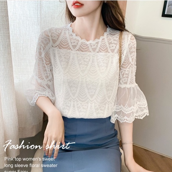 Áo Chiffon Nữ Phối Ren áo sơ mi ren nữ áo ren tay ngắn