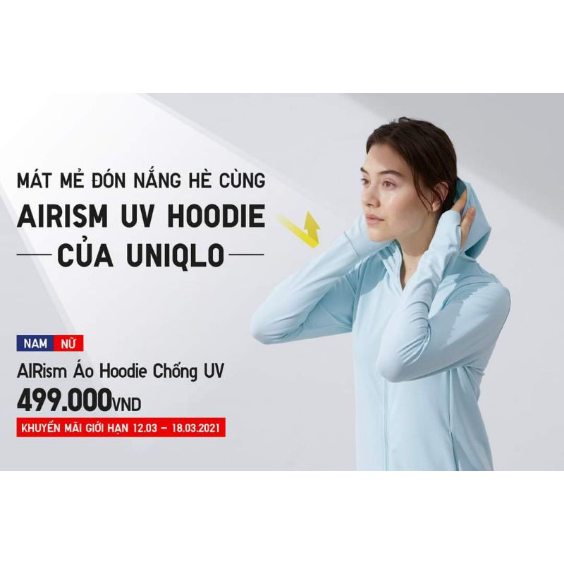 (UNIQLO chính hãng Nhật) Áo chống nắng Airism UV Hoodie - Áo khoác chống UV vải thun lạnh mắt lưới kéo khoá