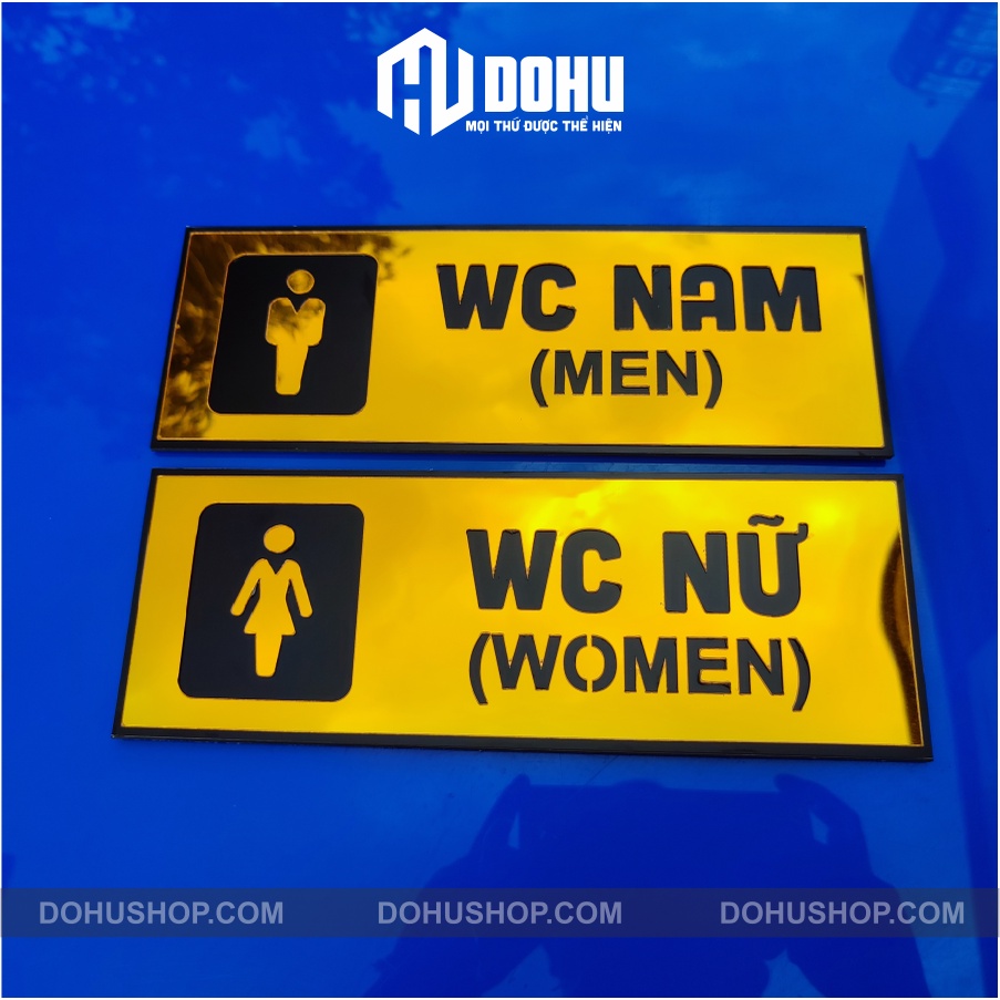 Bộ 2 bảng toilet gương vàng nam và nữ song ngữ 25x9cm