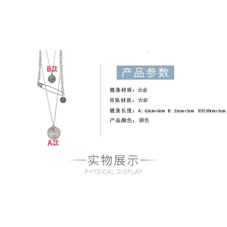 [Free Shipping] Dây Chuyền Nhiều Lớp 2217 Pin Hình Đồng Xu Phong Cách Đường Phố