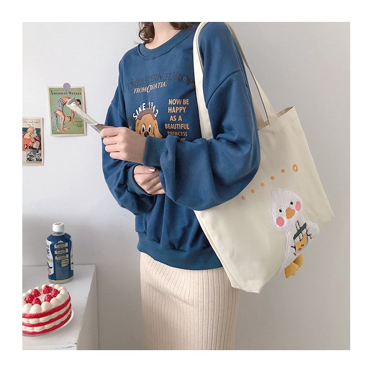 Túi tote thêu hình chú vịt cute