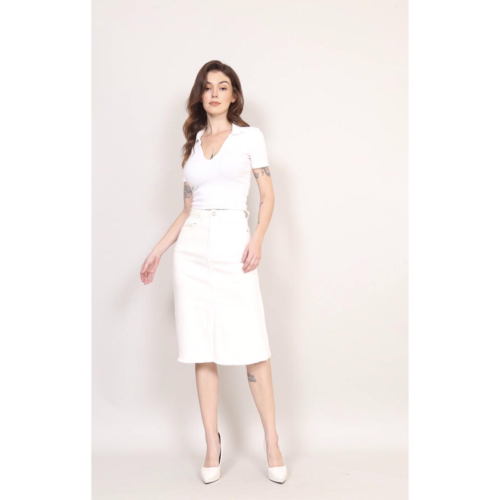 Chân Váy Jean midi  Đen Trắng dáng A Dài xẻ trước gấu Tua CT JEANS | BigBuy360 - bigbuy360.vn