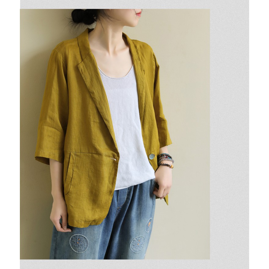 Áo vest balze linen dáng lửng tay lỡ 2 túi bên, chất vải linen tự nhiên, thời trang phong cách Nhật Bản | BigBuy360 - bigbuy360.vn