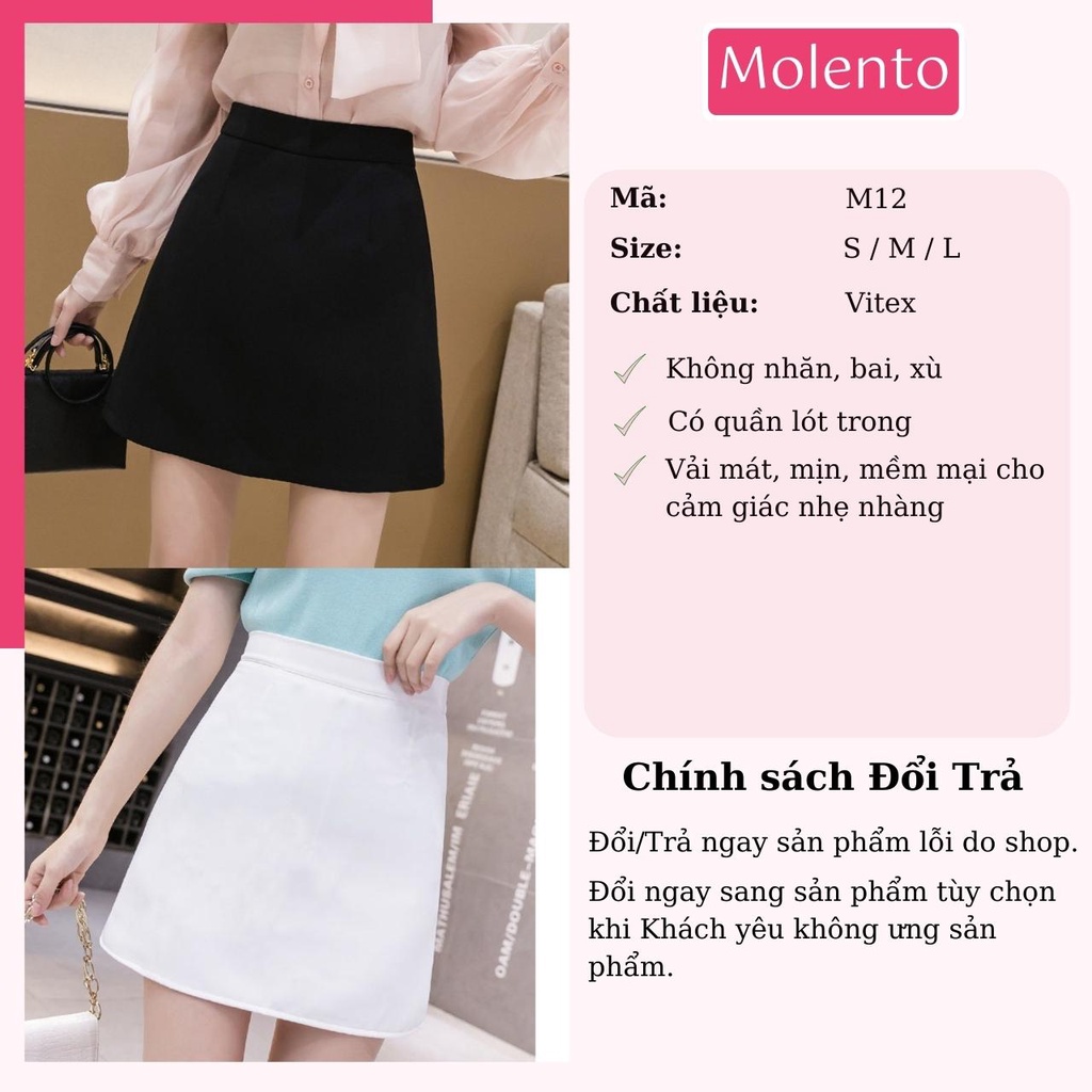 Chân Váy Chữ A Ngắn Công Sở Lưng Cao Khóa Kéo Có Quần Lót Vintage Ulzzang Phong Cách Hàn Quốc Trẻ Trung Molento M12