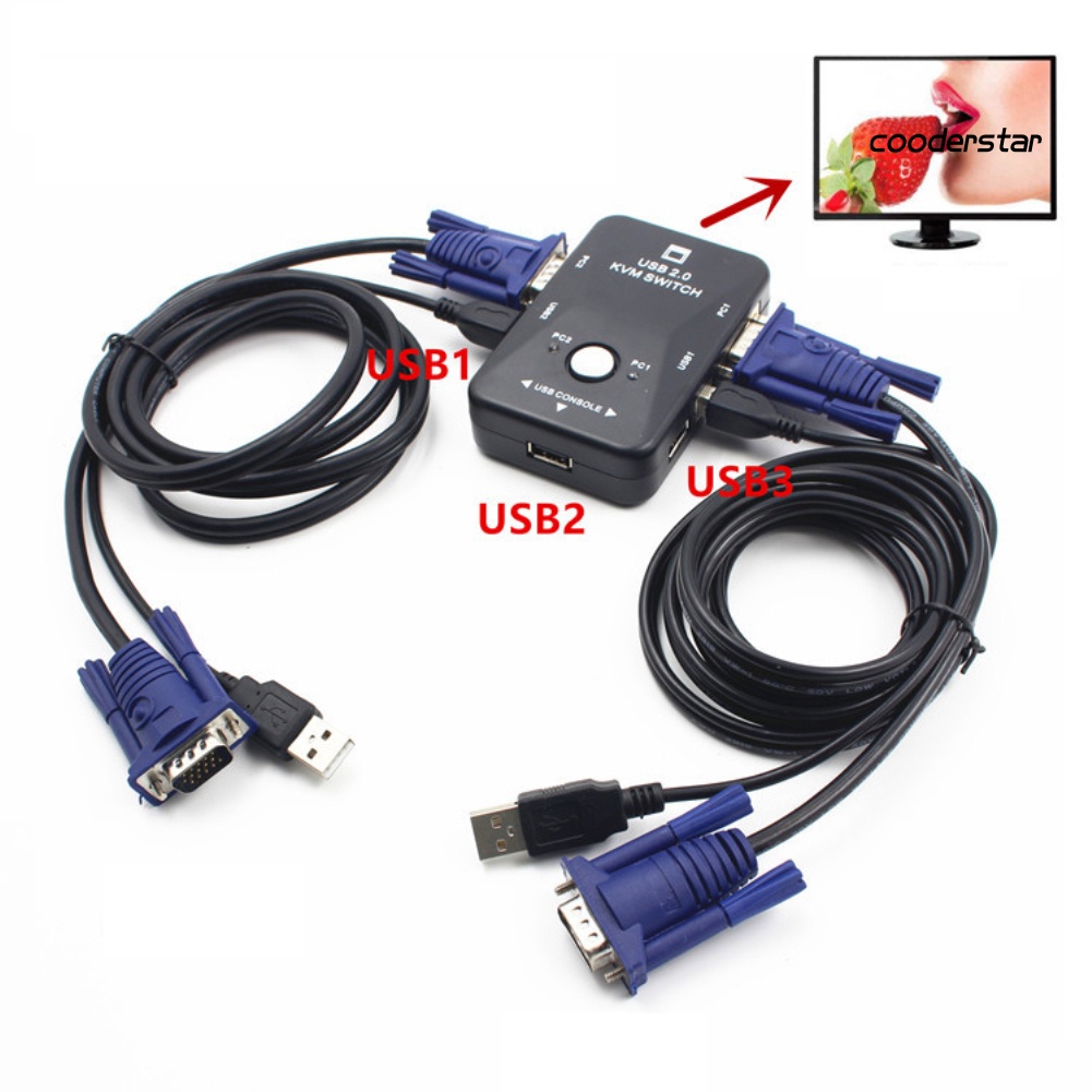 COOD-st 2 Ports USB VGA KVM Switch Box for Mouse Keyboard Monitor Sharing Computer PC