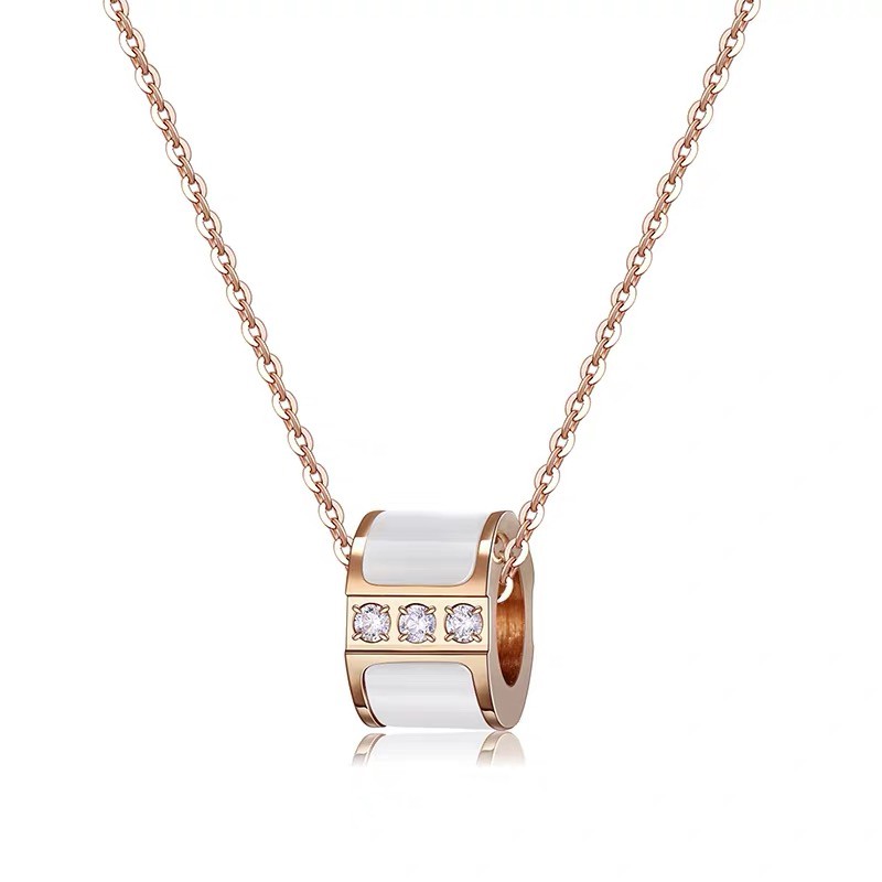 Dây Chuyền Mặt Hình Trụ Đính Đá Zircon Màu Trắng Tự Nhiên Đính Đá Zircon Thanh Lịch Phong Cách Pháp Thanh Lịch Dành Cho Nữ