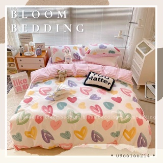 Set chăn ga gối cotton poly 4 món - tim hồng