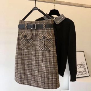 Chân váy dạ dáng A dài kèm đai ( hàng quảng châu )