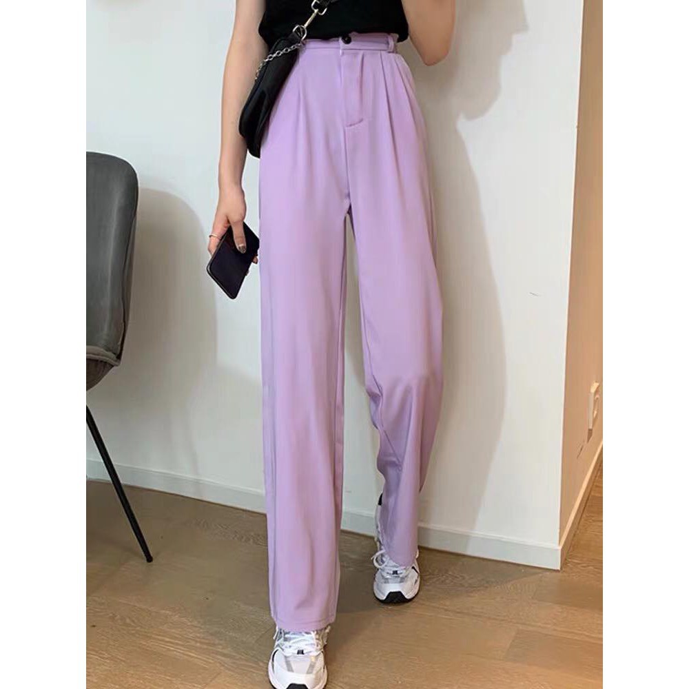 Quần Sớ Màu Tím Culottes đũi cạp cao khuy trắng dáng suông tây nữ - Quần baggy nữ SABI SHOP | BigBuy360 - bigbuy360.vn