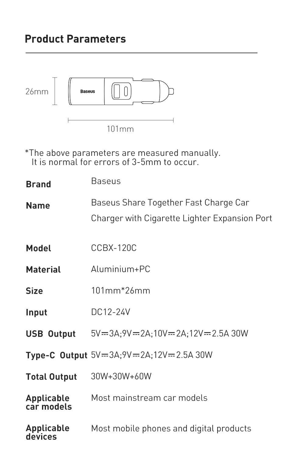 Tẩu Sạc Điện Thoại Trên Xe Hơi Baseus 120W Chất Lượng Cao Cho iPhone Samsung Xiaomi