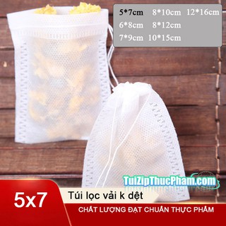 100 Túi lọc trà 5x7 cm, chất liệu vải không dệt chuẩn thực phẩm, kèm dây rút