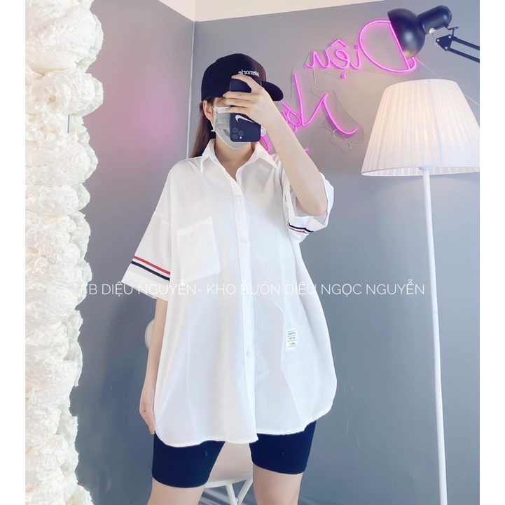 Áo sơ mi tay lỡ phối viền tay
