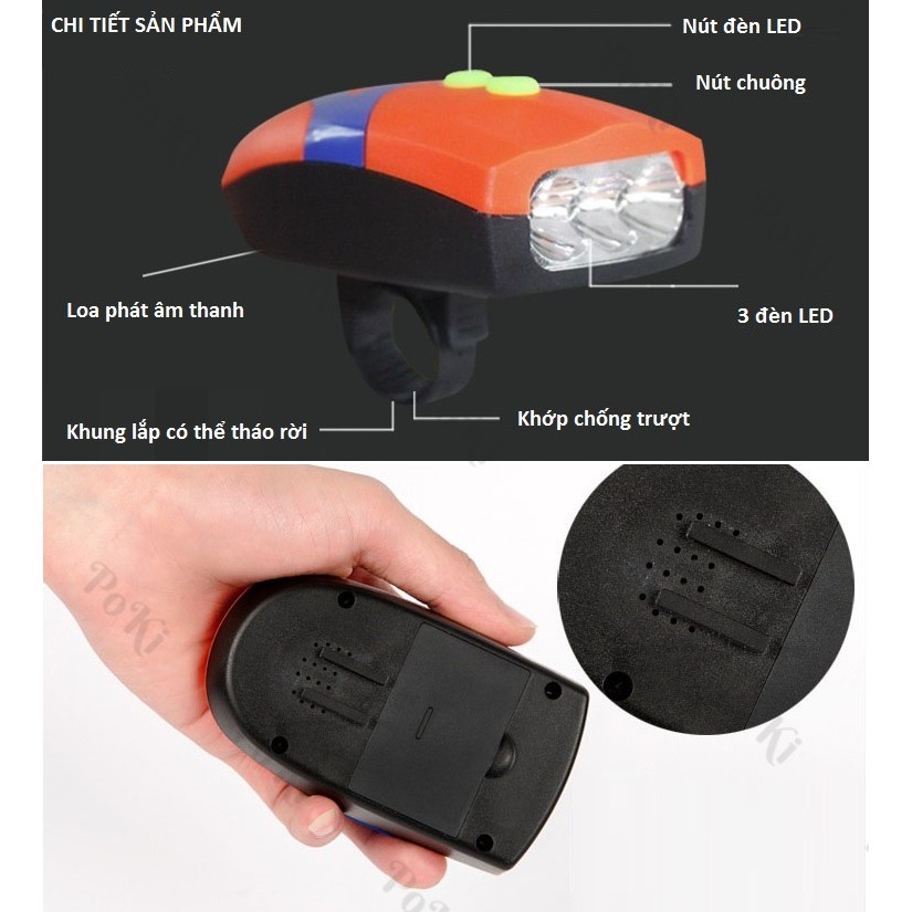 Đèn xe đạp thể thao kiêm còi, đèn pin led trên xe đạp FY-037 - POKI