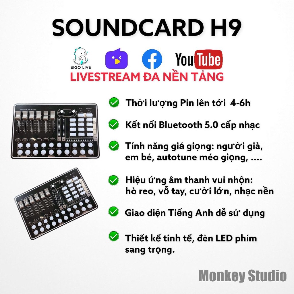 Bộ Combo Mic Thu Âm Hát Livestream Soundcard H9 &amp; Mic BM3000 ⚡BH 1 NĂM⚡ Thu Âm Điện Thoại Máy Tính