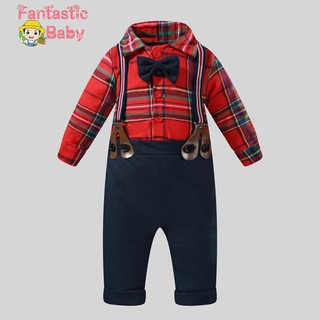 Set áo liền quần caro kèm quần dài + nón cho bé trai