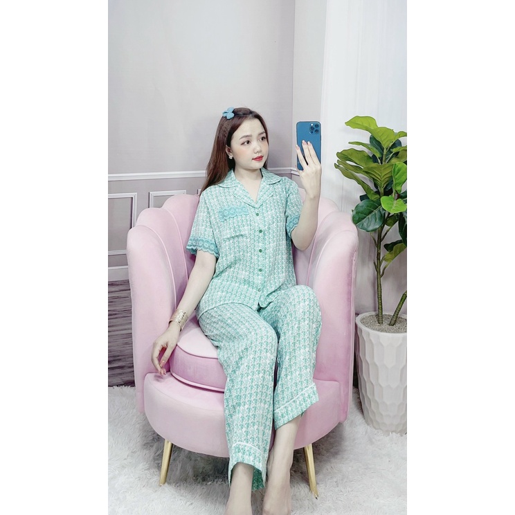 Bộ pijama lụa mango bigsize nữ cộc tay quần dài phối ren cute dễ thương phong cách hàn quốc BLD01