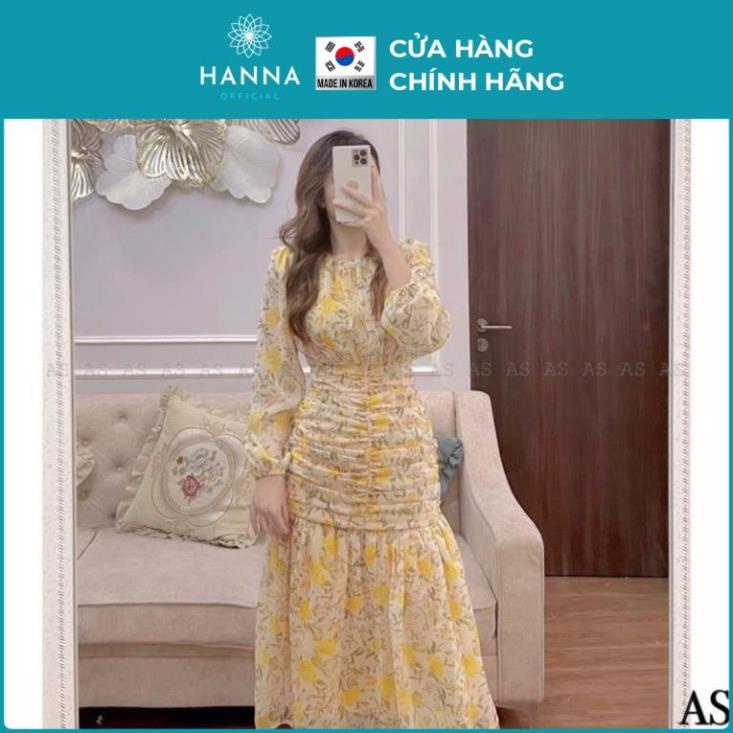 Đầm đuôi cá nhún eo tay bồng hoạ tiết hoa vàng/váy maxi hoa voan cao cấp - MOONMY - Hannah Store | WebRaoVat - webraovat.net.vn