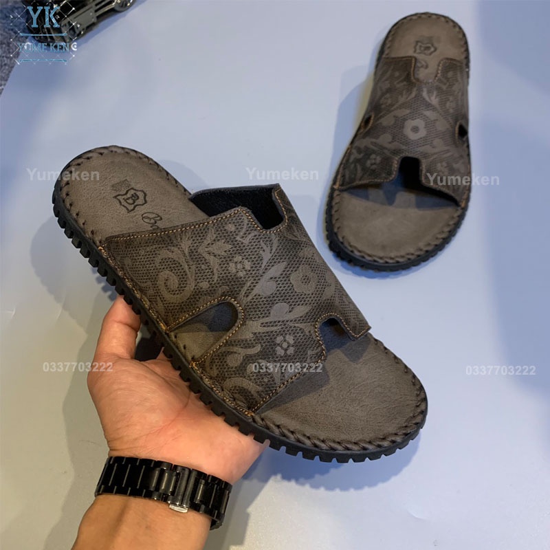 Dép Nam Chữ H Da Bò Thật 100% Bề Mặt Lót Da Mềm Đi Êm Khâu Viền Chắc Chắn