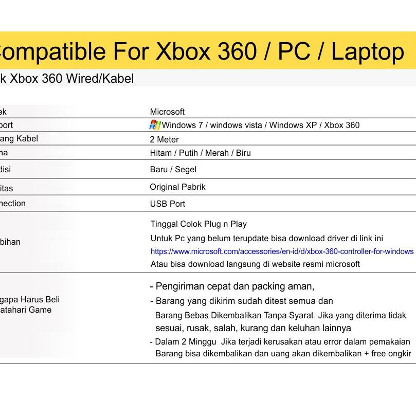 ➡ Gậy chơi game có dây màu đen cho máy tính / PC / Xbox 360 / Laptop