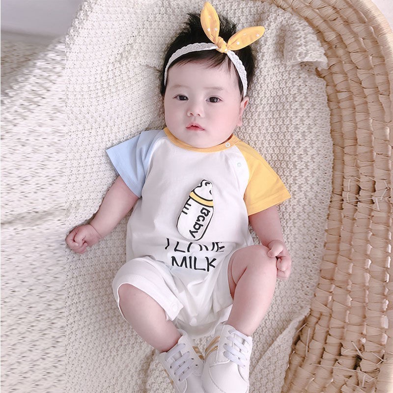 Bộ Áo Liền Quần Vải Cotton Mỏng Tay Ngắn Dễ Thương Thời Trang Mùa Hè Cho Bé Sơ Sinh
