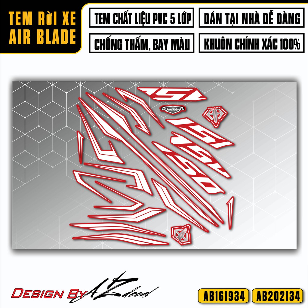 Tem Chỉ Xe Airblade Mẫu Logo AB | AB34 | Decal Áp Dụng Cho Mọi Màu Xe AB Đen, Trắng, Đỏ, Xanh Xám Đen,...