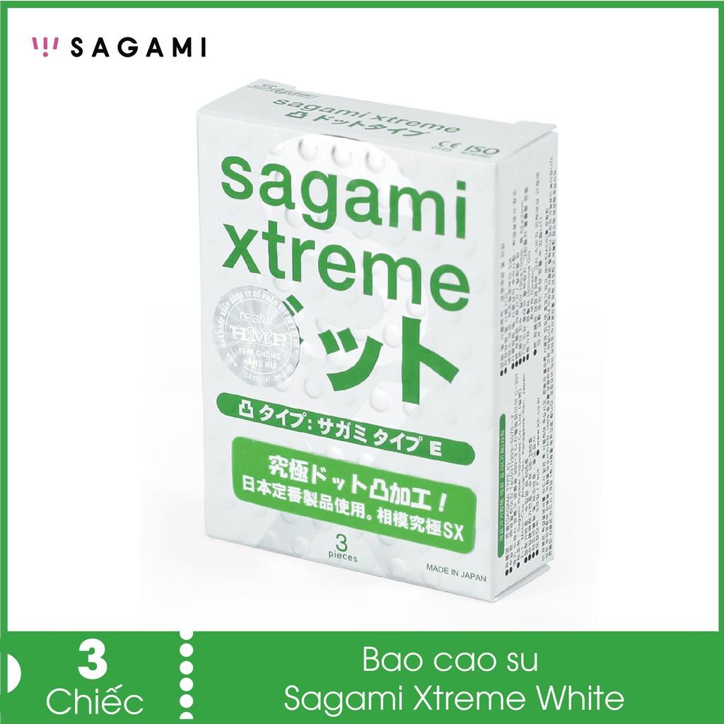 Bao cao su Sagami Xtreme Type E White gân gai, màu xanh, không mùi, siêu mỏng(hộp 3 cái) - Phan An1 369