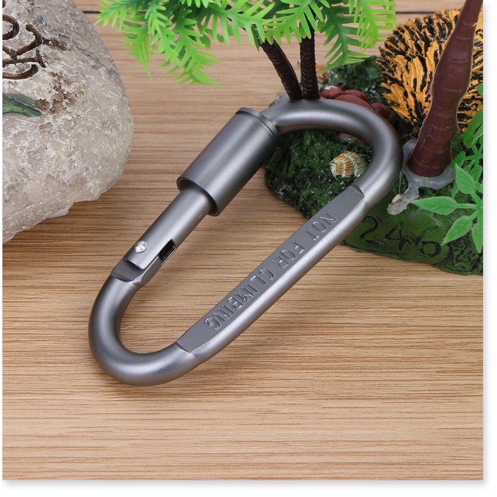 Móc khóa nhôm đa năng phụ kiện đi phượt carabiner chữ D khoá xoay 8cm Chammart