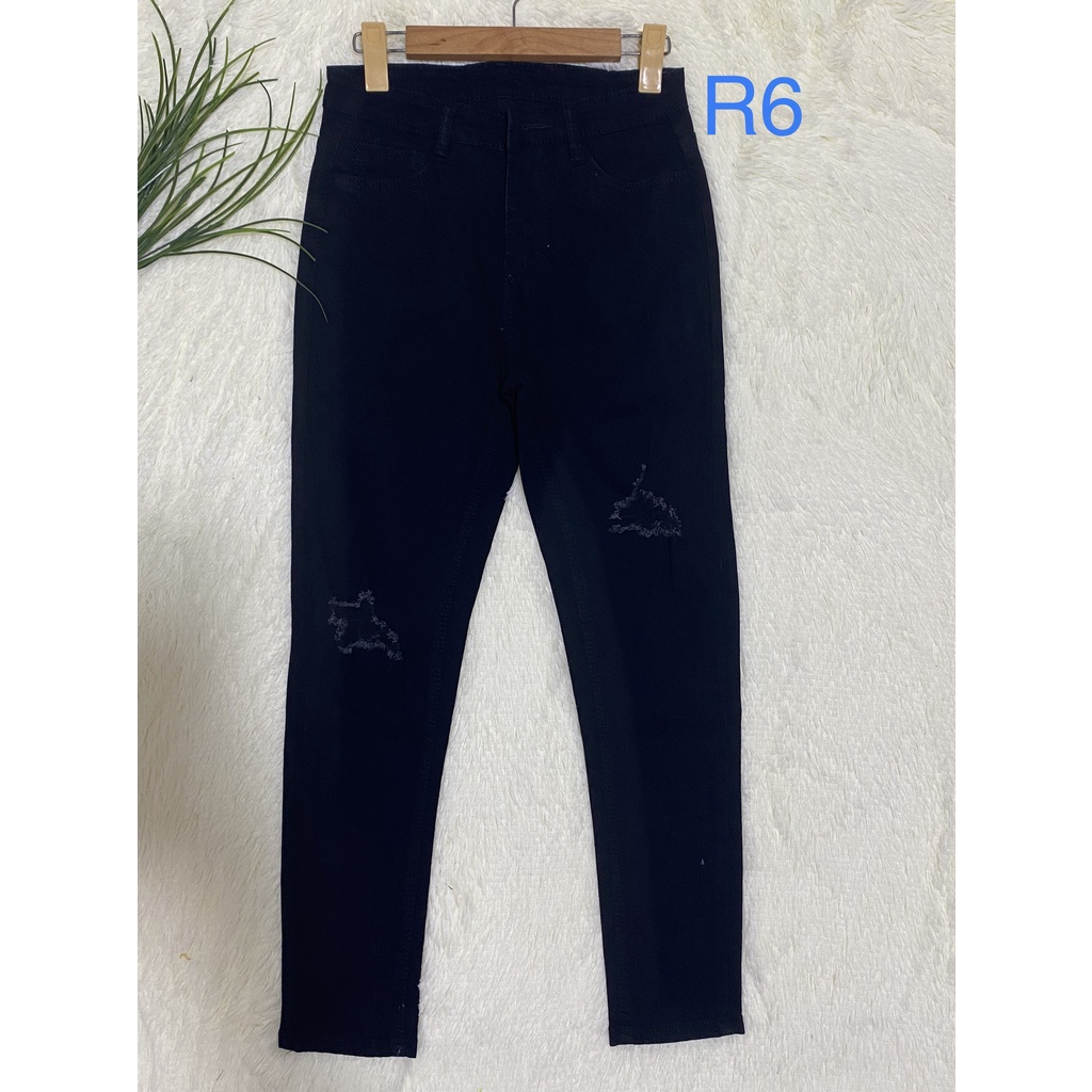 Quần jean dài lưng cao rách gối  Vải dày và co giãn YuMe-044