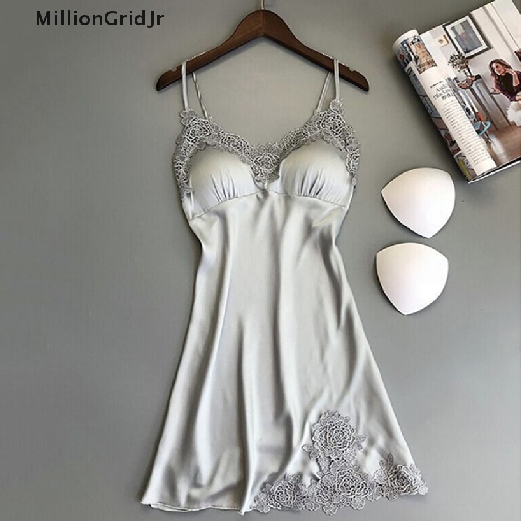 Đầm Ngủ Chất Lụa Phối Ren Kiểu Babydoll Gợi Cảm Cho Bạn Gái