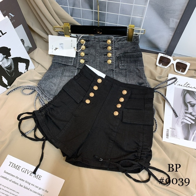 quần short jean rút dây cạp cao