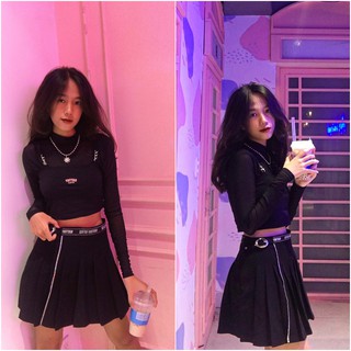 Chân váy xếp ly phối hologram Natthy Style đen