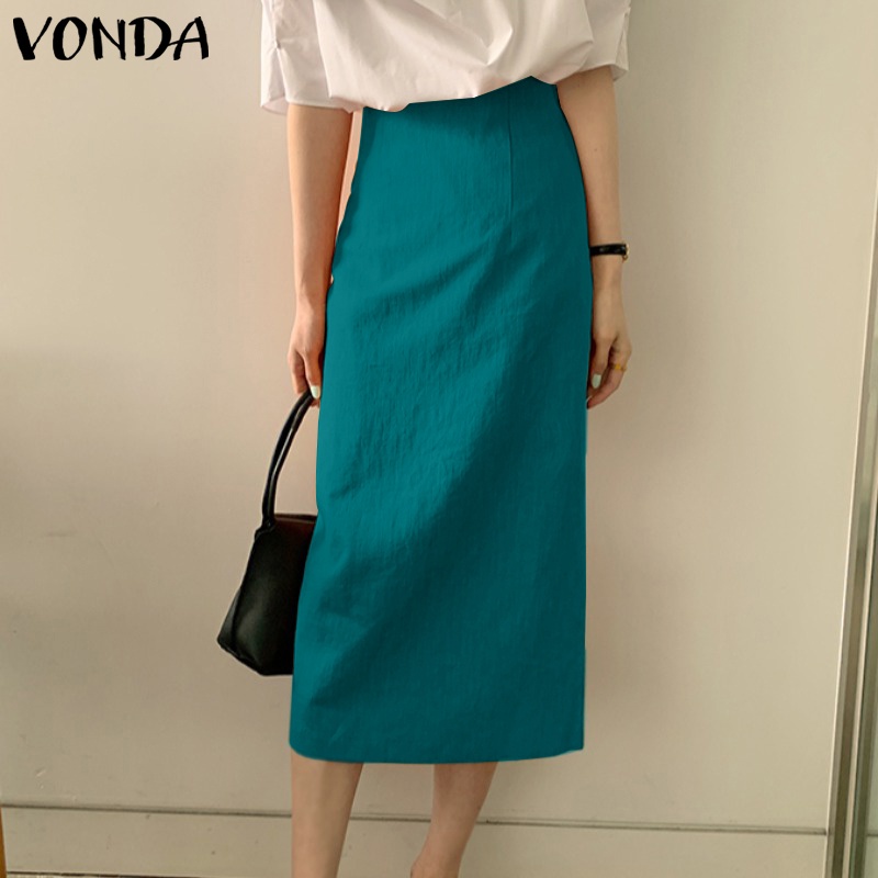 Chân váy VONDA dáng suông dài lưng cao màu trơn phong cách Hàn Quốc đáng yêu thời trang cao cấp cho nữ