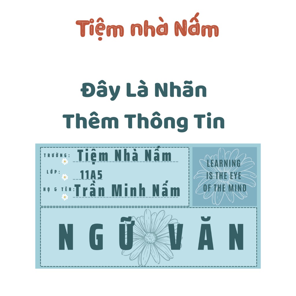 Combo Nhãn Vở Thiết Kế Theo Tên Môn Học, Hoa Cúc Xanh