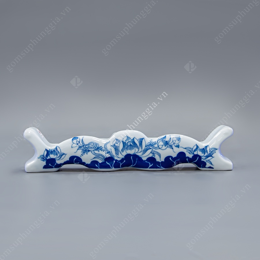Bộ kỷ 3-5 chén rượu dáng NGAI men Lam Trắng Trơn họa tiết hoa sen, đồ thờ cúng Phùng Gia - Gốm sứ Bát Tràng cao cấp