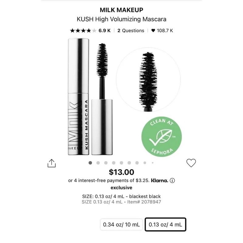 Mascara Milk Makeup KUSH Mascara High Volume Travel Size 3ml