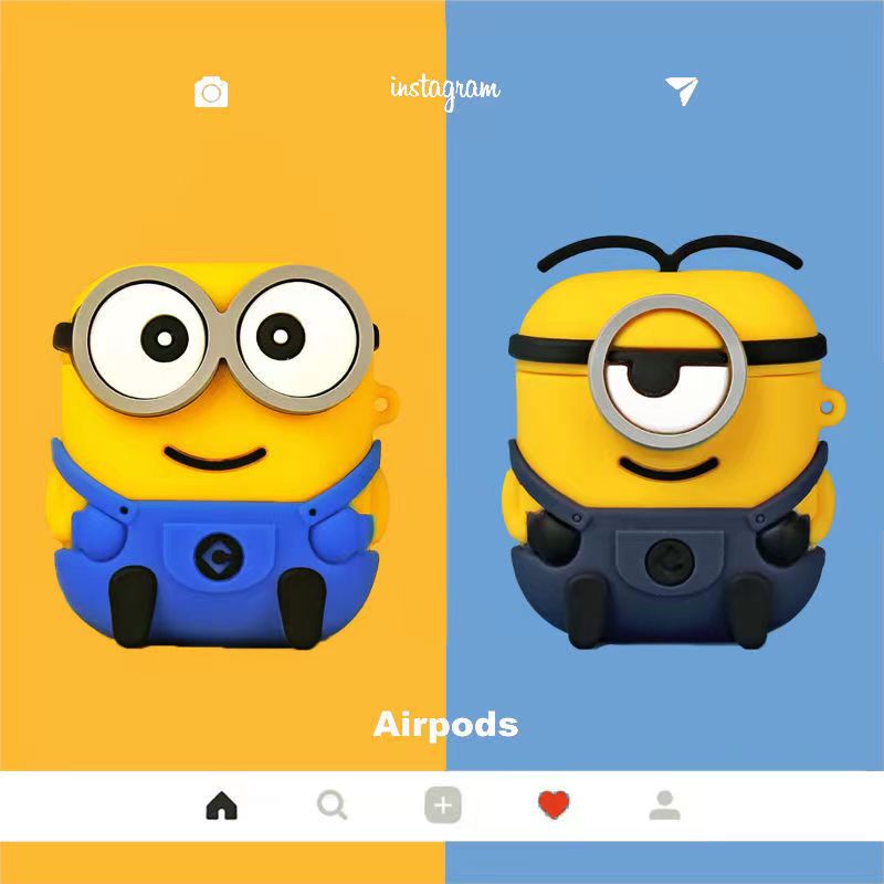 Vỏ Bảo Vệ Hộp Sạc Tai Nghe Airpods 3/1/2 pro bluetooth Không Dây Chất Liệu Silicon Mềm Hình Minions 3D