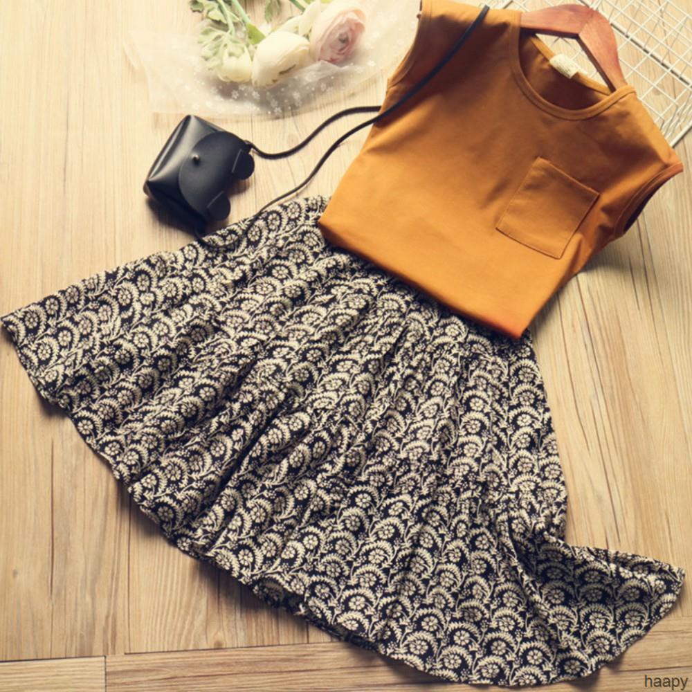 Đầm Cotton Ngắn Tay Cổ Tròn Họa Tiết Hoa Thời Trang Mùa Hè Cho Bé Gái