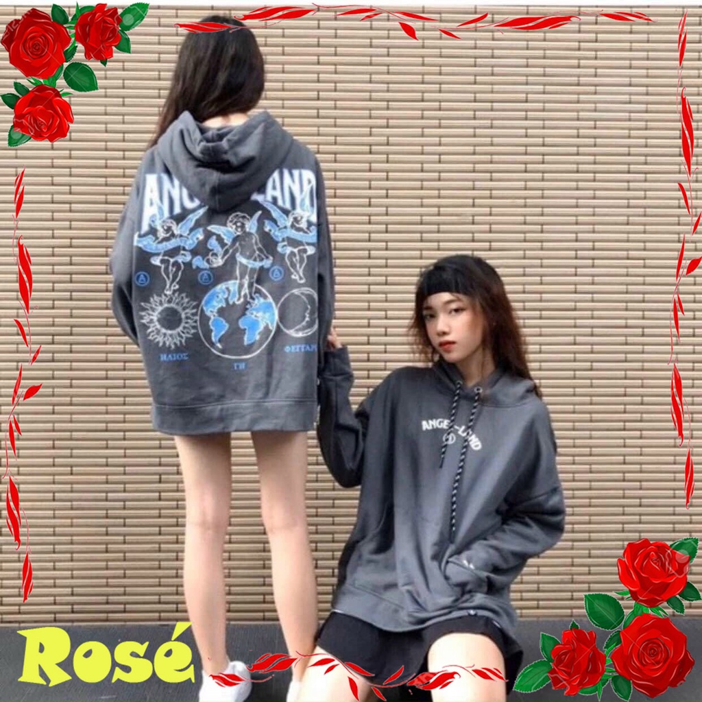 Áo Hoodie Nỉ Ngoại Dày Dặn, in Phối Thiên Thần Kèm Họa Tiết Siêu Xinh.Tp