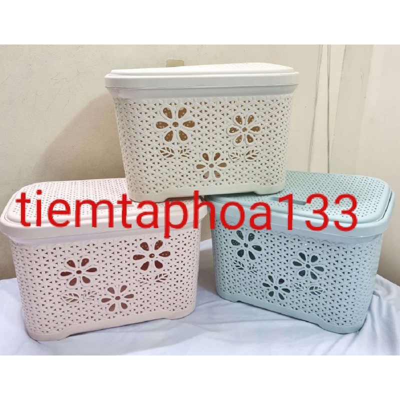 Thùng nhựa hoa có nắp đựng quần áo đồ chơi giỏ sọt nắp pastel