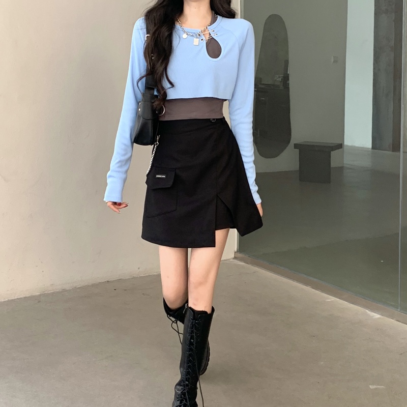 Xiaozhainv Áo Croptop Dài Tay/ Áo 3 Lỗ Ôm Dáng Gợi Cảm Dành Cho Nữ