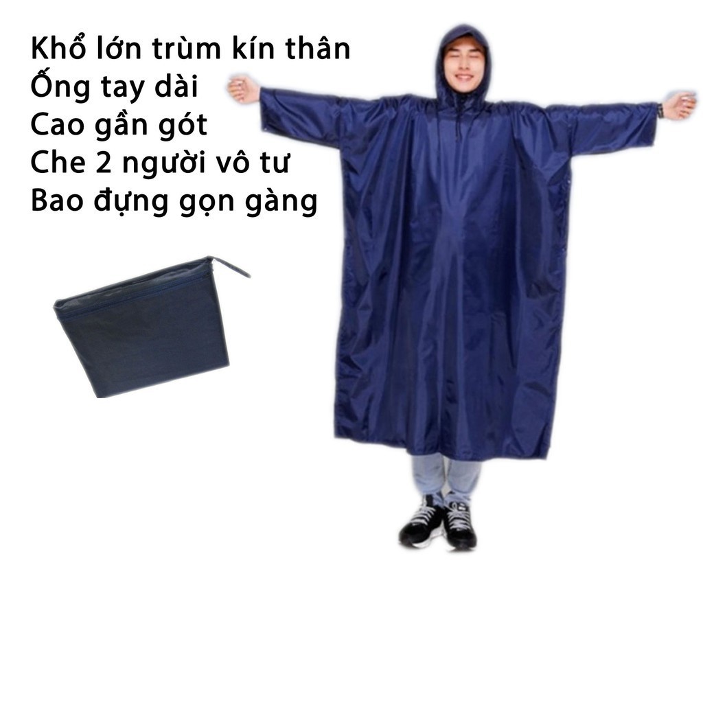 Áo Mưa Vải Dù  [ 1m 4 - VẢI DÙ ]  Áo mưa người lớn, Dạng cánh dơi xẻ tà cài núc, Vải dù siêu bền,không họa tiết.