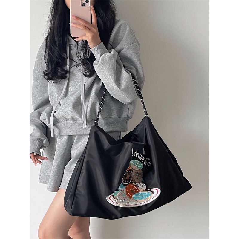 Túi vải nylon Sức Chứa Lớn Thêu Họa Tiết Tối Giản Phong Cách Nhật Bản Mới Cho Nữ 2022