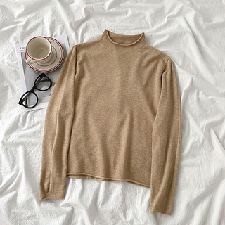 [Order]🌿 Áo len mỏng basic cổ cao 3p tay dài trơn nhiều màu ulzzang 🔥