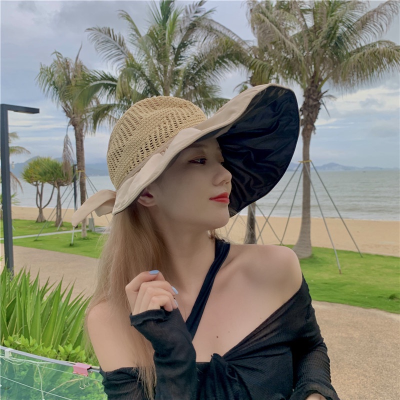 Nón rộng vành hở chóp chống tia UV chống nắng thoáng khí thời trang đi biển mùa hè phong cách Nhật Bản dành cho nữ