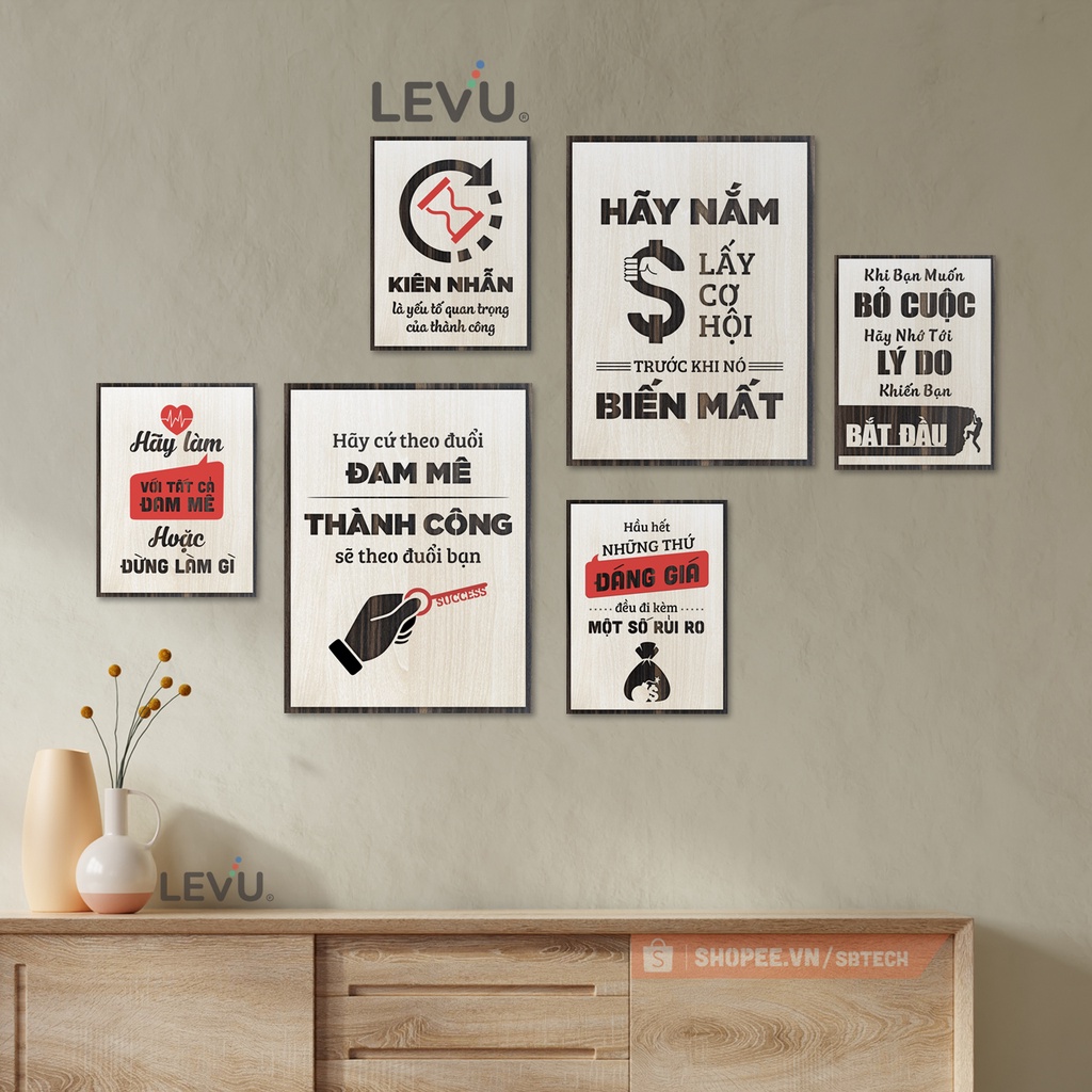 Bộ 6 tấm tranh treo tường gỗ tạo động lực SB6D