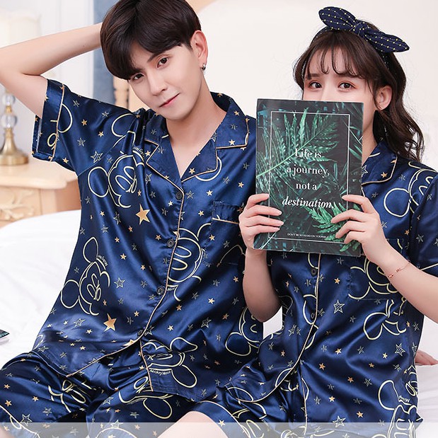 Bộ Đồ Ngủ Pijama Vải Lụa Thời Trang Thu Đông Cho Cặp Đôi áo nữ đồ bộ pyjama pijama Đồ mặc nhà đồ ngủ nữ tiểu thư dễ thương lụa sexy cute bigsize dài tay hai 2 dây