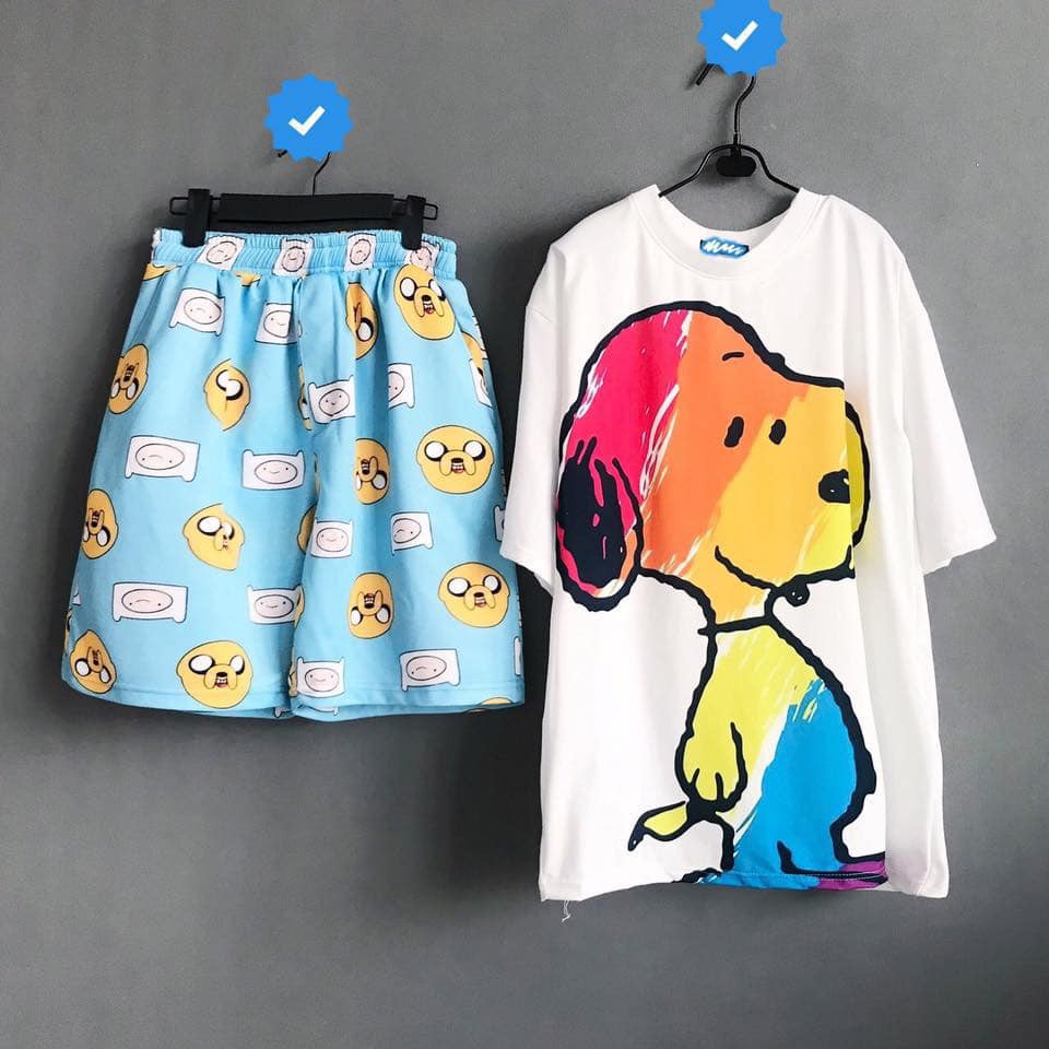 Set áo 3D rối seasame Kaws + quần short cartoon seasame unisex