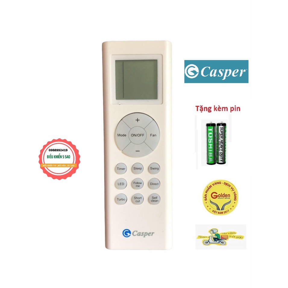 Điều khiển điều hòa Casper mặt trắng loại tốt thay thế khiển zin theo máy - tặng kèm pin chính hãng - Remote Casper